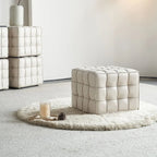 Beige Genuine Leather Tufted Ottoman, Footstool for Living Room & Bedroom - MOOAZAA