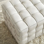 Beige Genuine Leather Tufted Ottoman, Footstool for Living Room & Bedroom - MOOAZAA