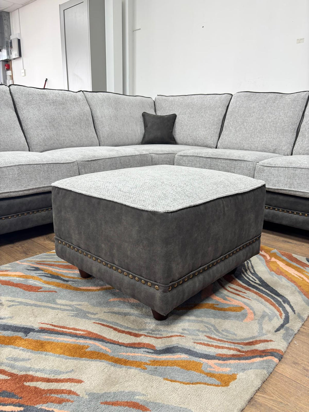 Bella Grey Fabric Footstool: Comfortable, Stylish, Modern Living Room Ottoman - MOOAZAA