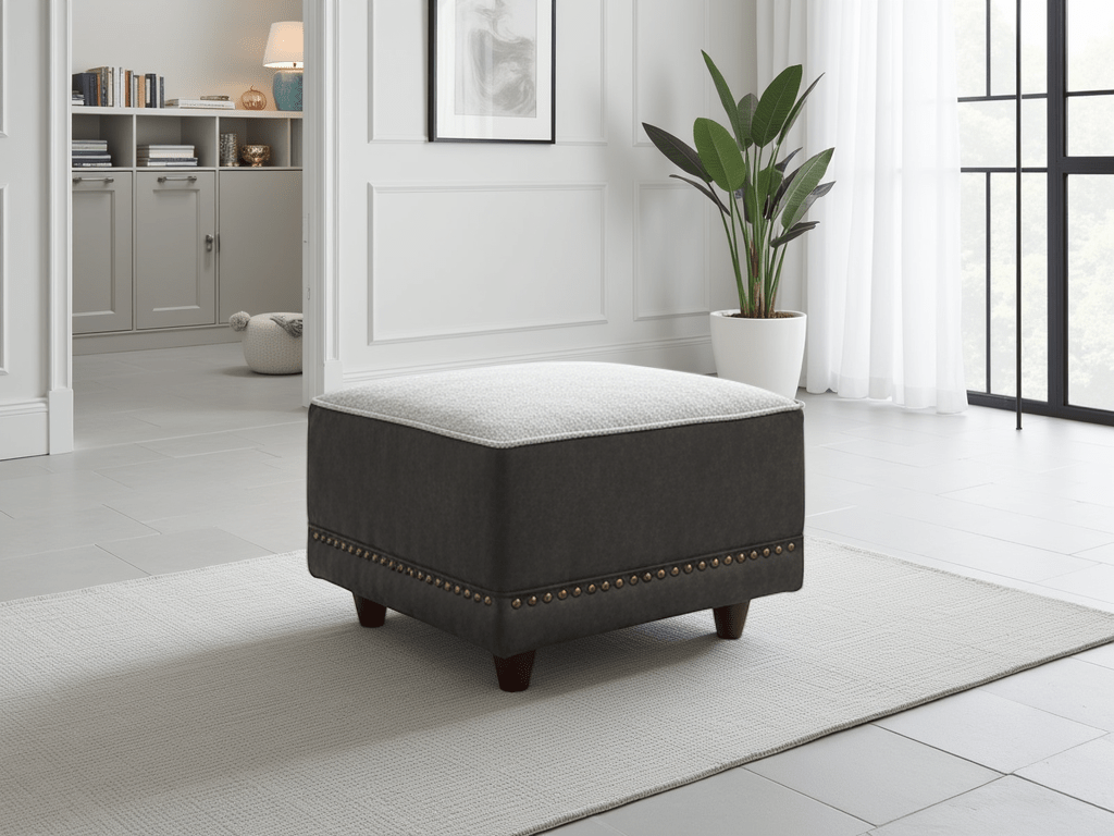 Bella Grey Fabric Footstool: Comfortable, Stylish, Modern Living Room Ottoman - MOOAZAA