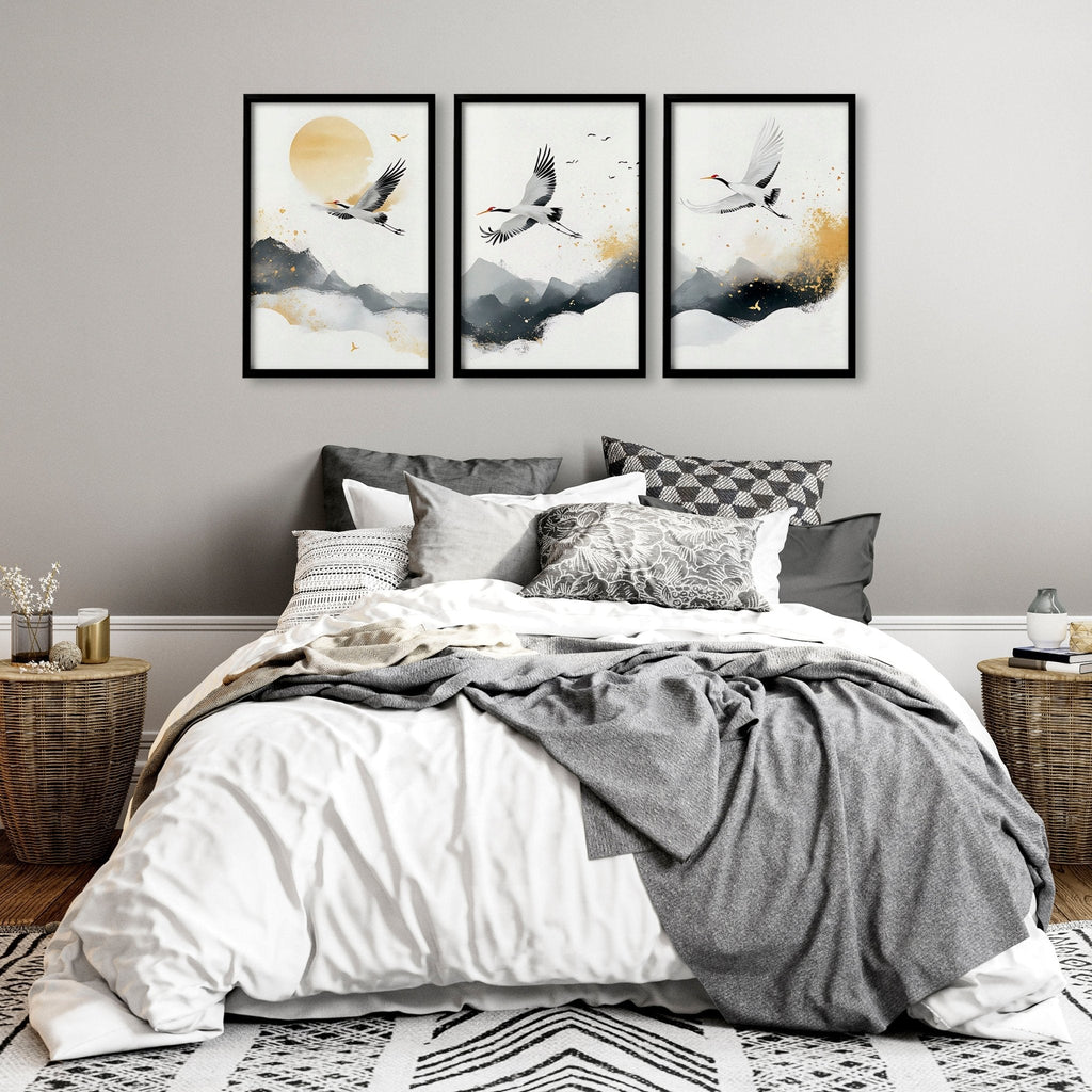 Big Wall Art For Bedroom | Set of 3 Asian Inspired Wall art Prints