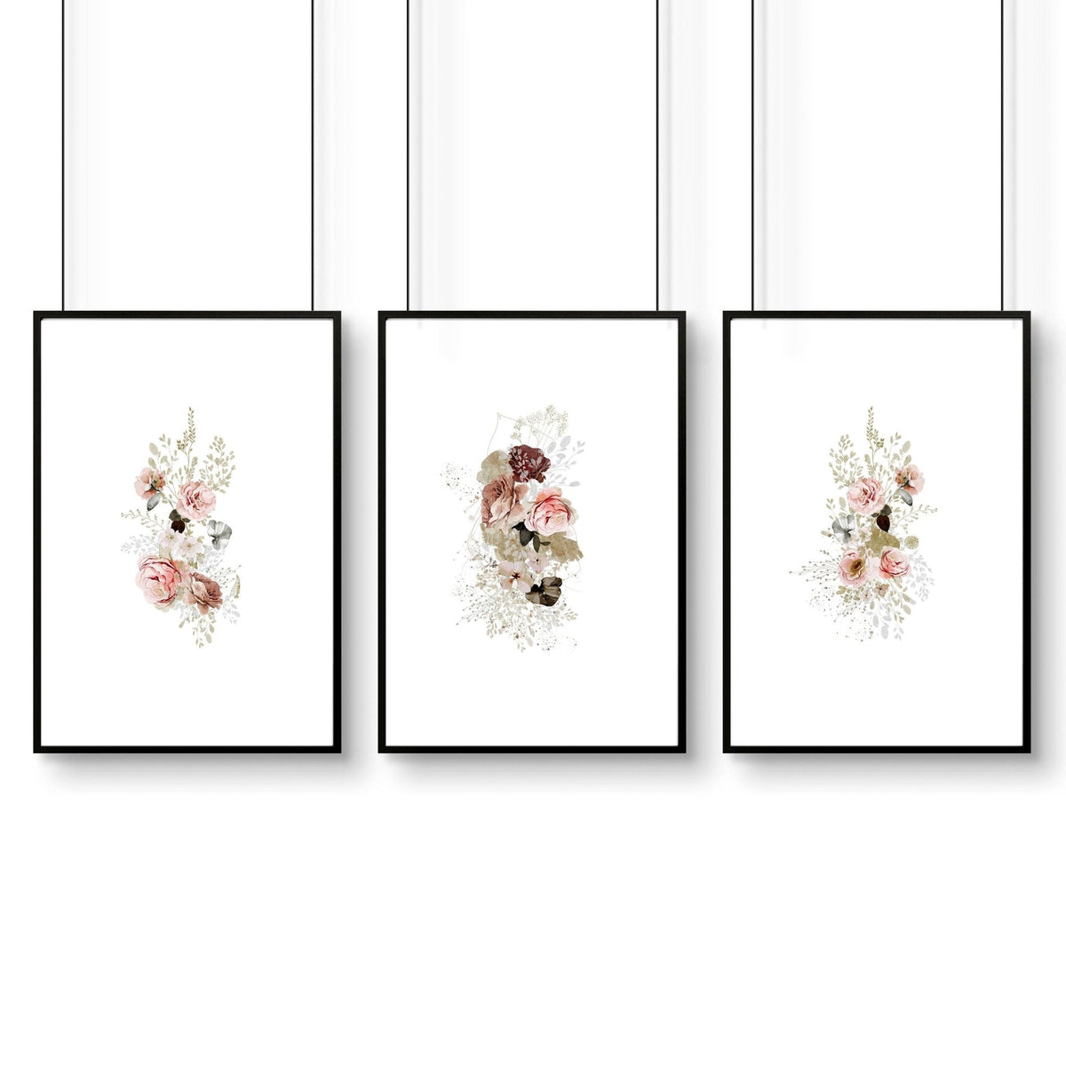 Big wall art for living room | set of 3 Shabby Chic prints