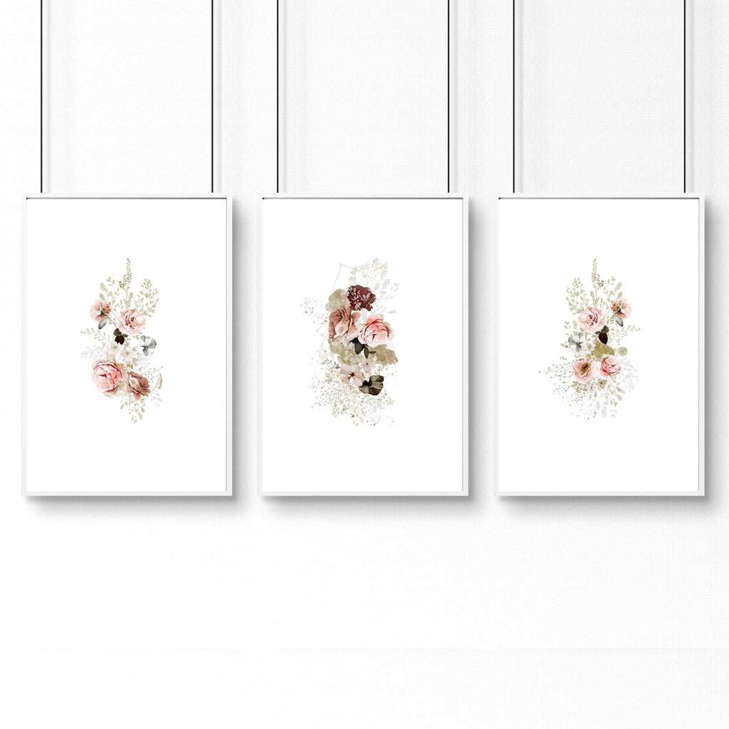 Big wall art for living room | set of 3 Shabby Chic prints