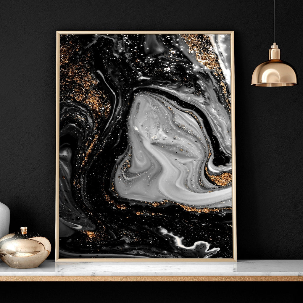 Black & Gold Wall Decor – Set of 3 Abstract Prints