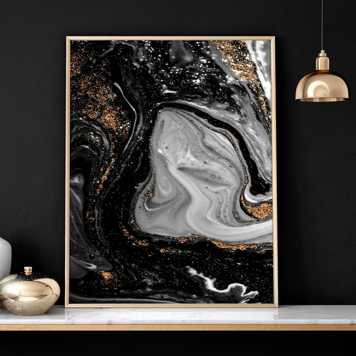 Black & Gold Wall Decor – Set of 3 Abstract Prints