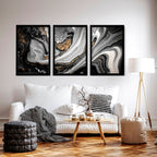 Black & Gold Wall Decor – Set of 3 Abstract Prints