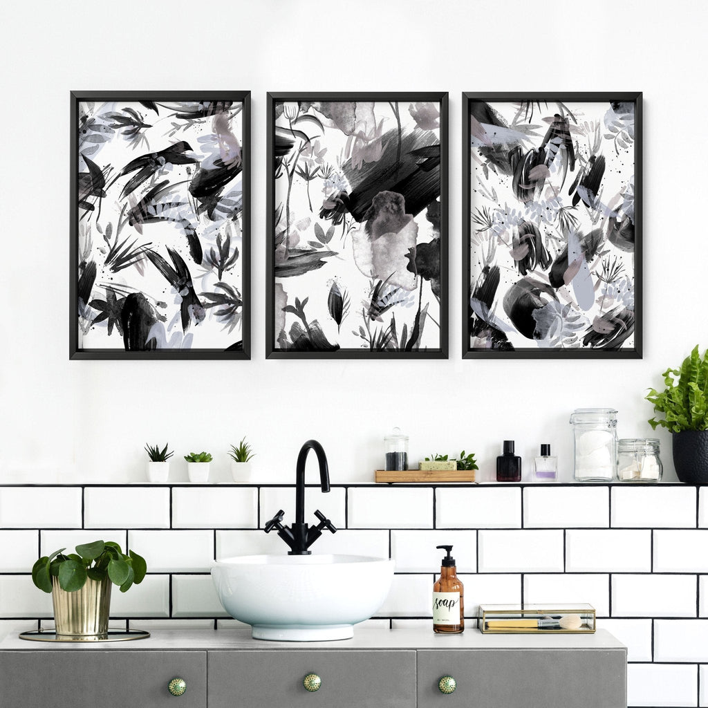 Bathroom Prints Black and White | Set of 3 Wall Art