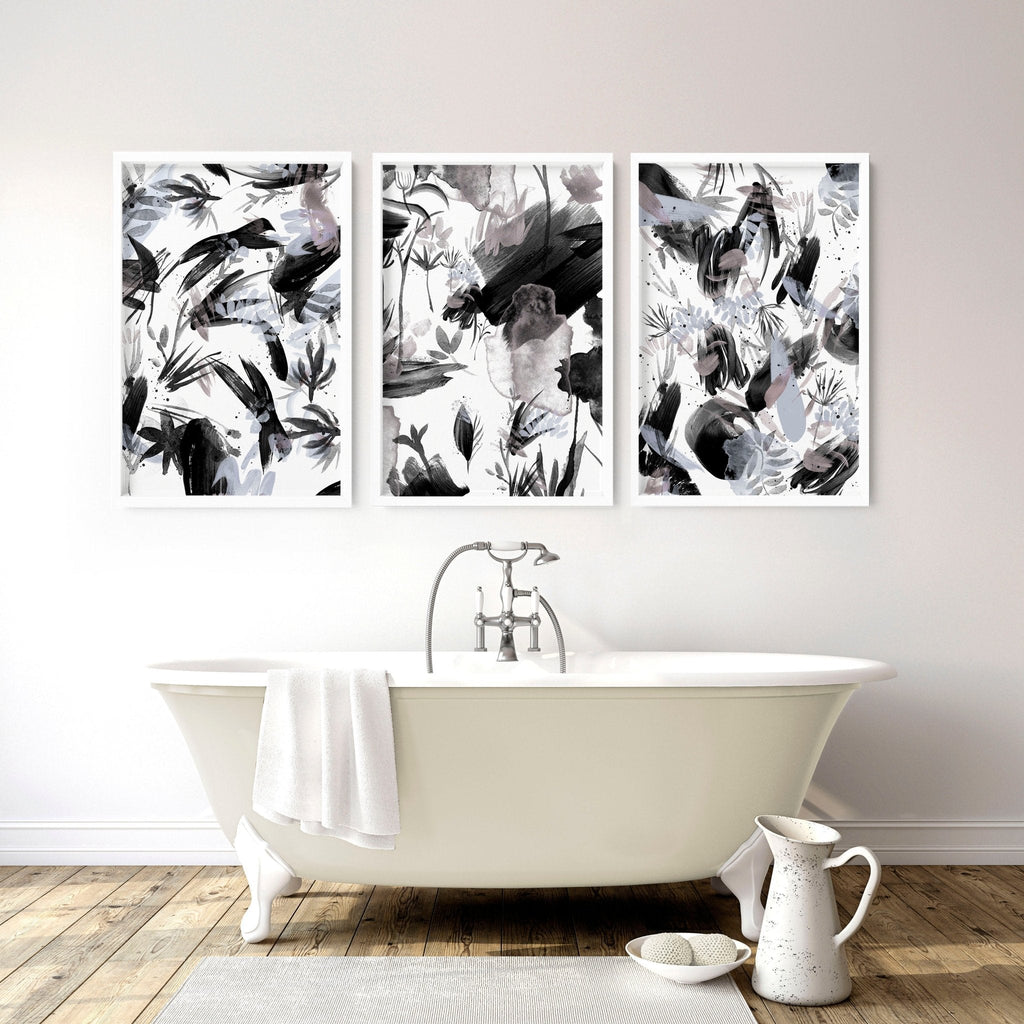 Bathroom Prints Black and White | Set of 3 Wall Art