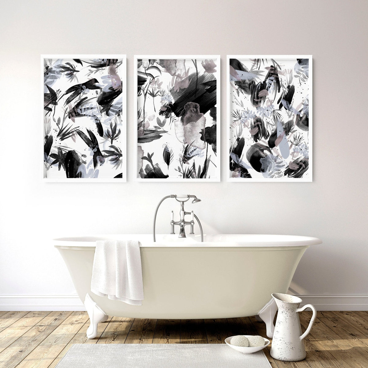 Bathroom Prints Black and White | Set of 3 Wall Art