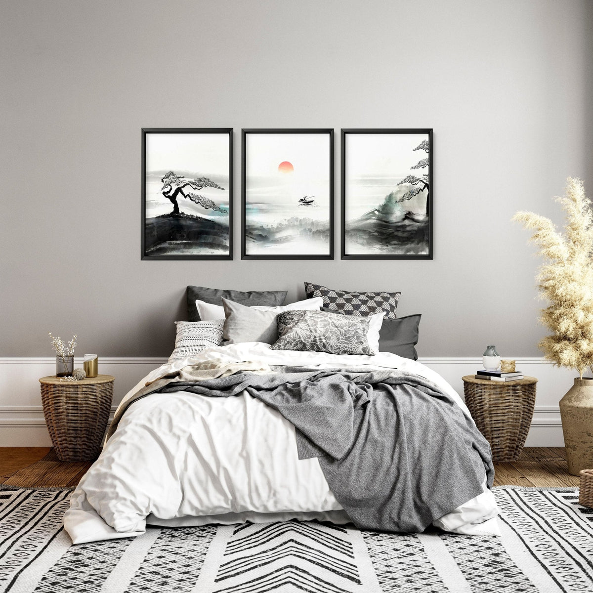 Black and White Japanese Art – Set of 3 Prints