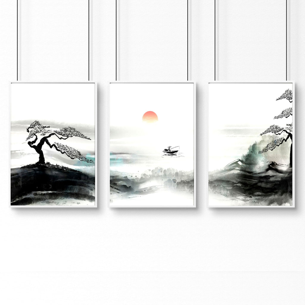 Black and White Japanese Art – Set of 3 Prints