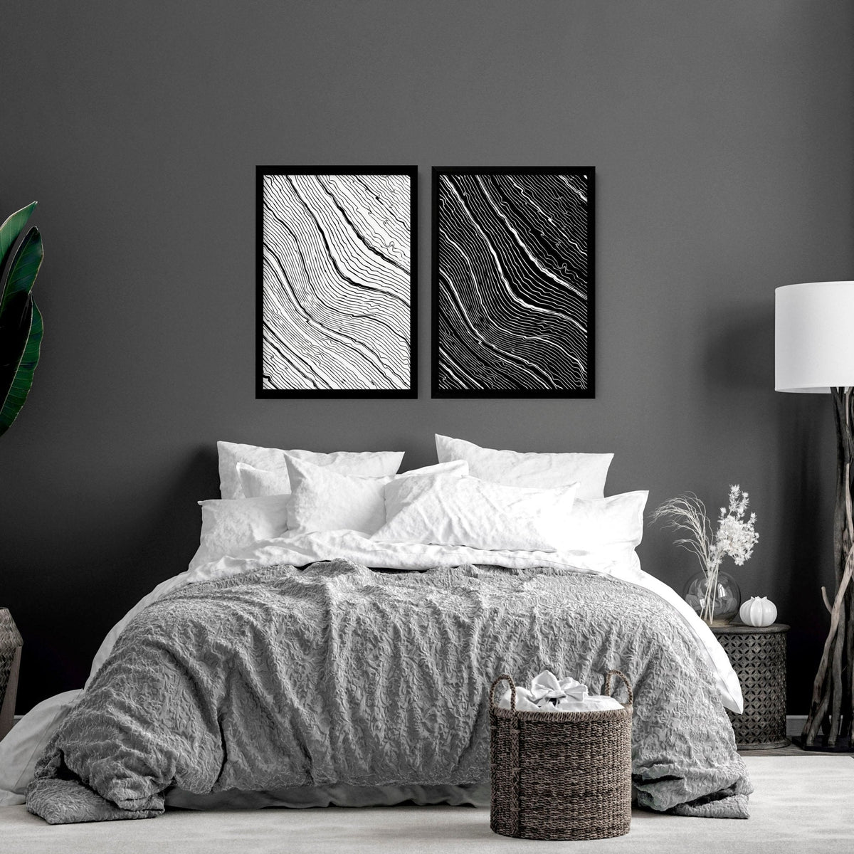 Black & White Wall Decor for Bedroom | Line Art Set of 2