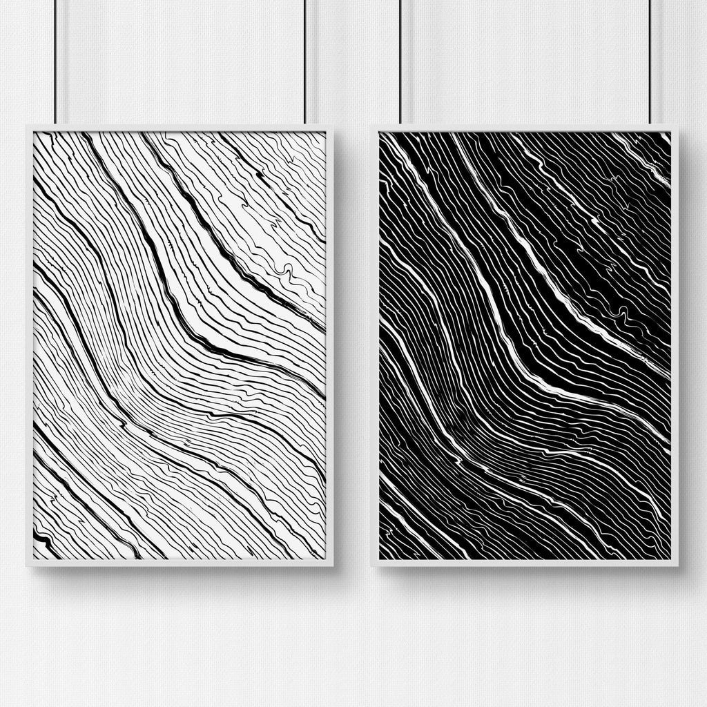 Black & White Wall Decor for Bedroom | Line Art Set of 2