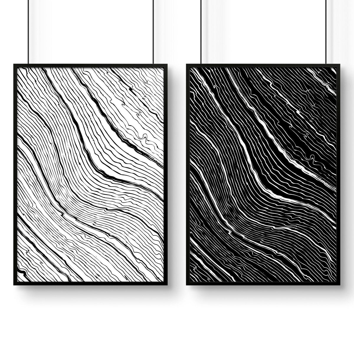 Black & White Wall Decor for Bedroom | Line Art Set of 2