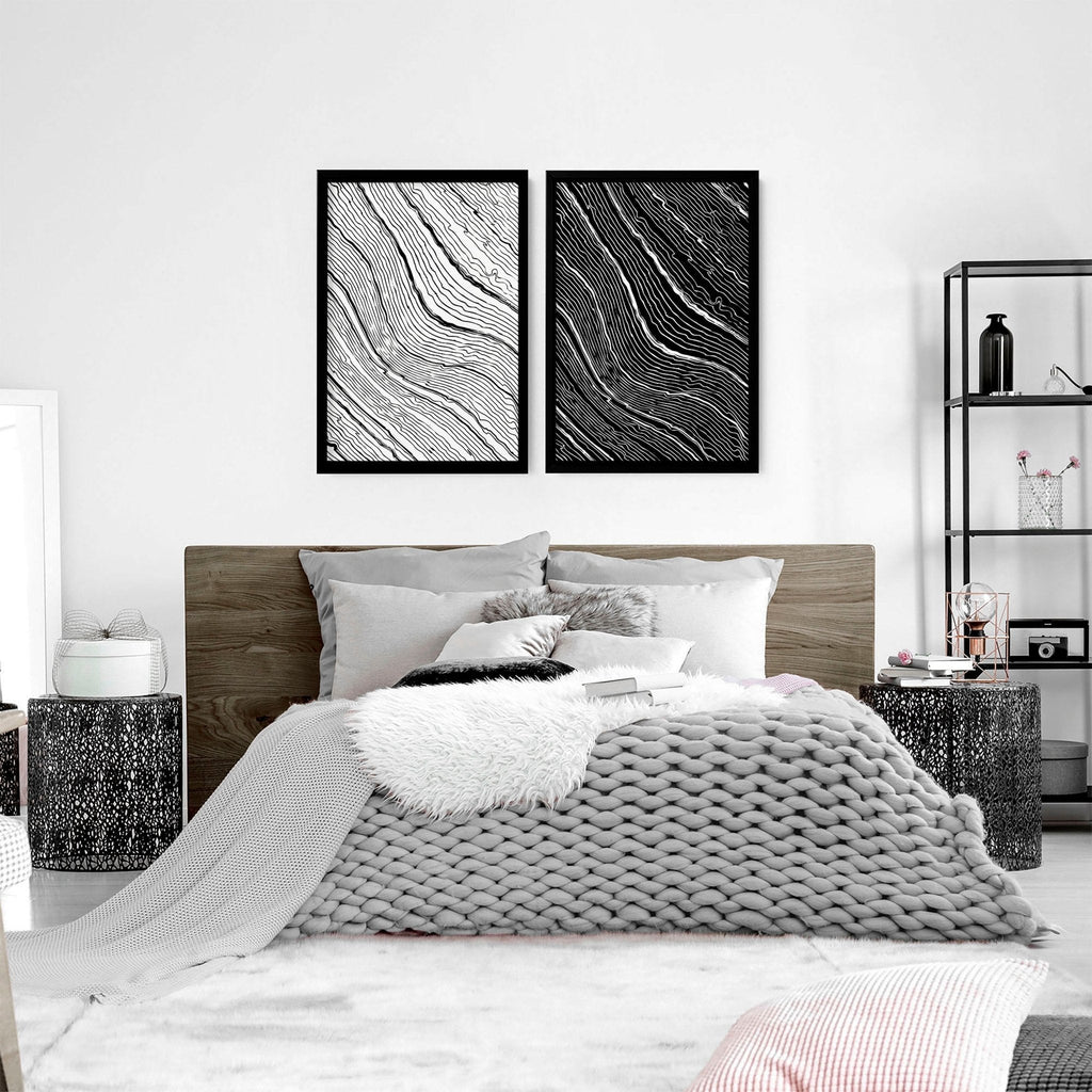 Black & White Wall Decor for Bedroom | Line Art Set of 2