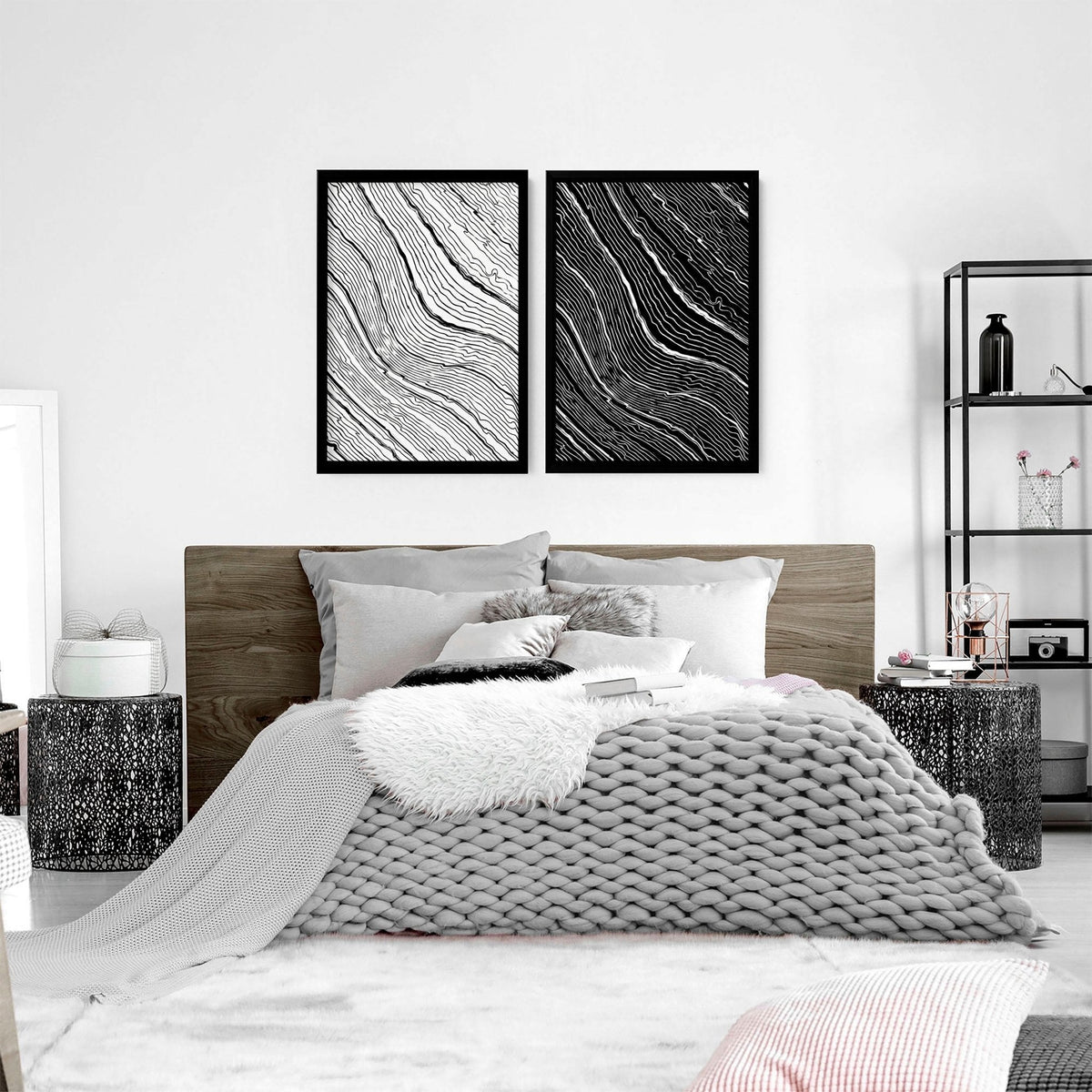 Black & White Wall Decor for Bedroom | Line Art Set of 2