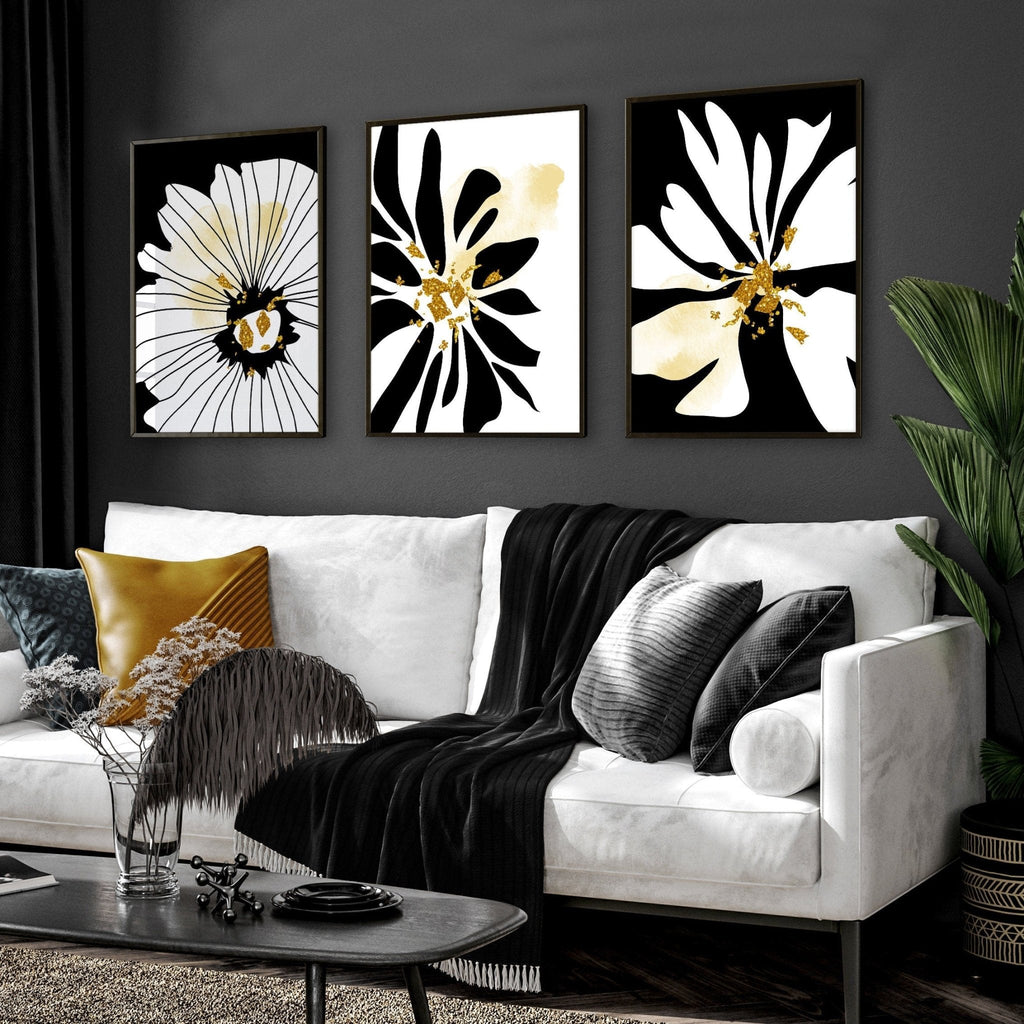 3 Set Wall Art Framed | Black & White Botanical Prints