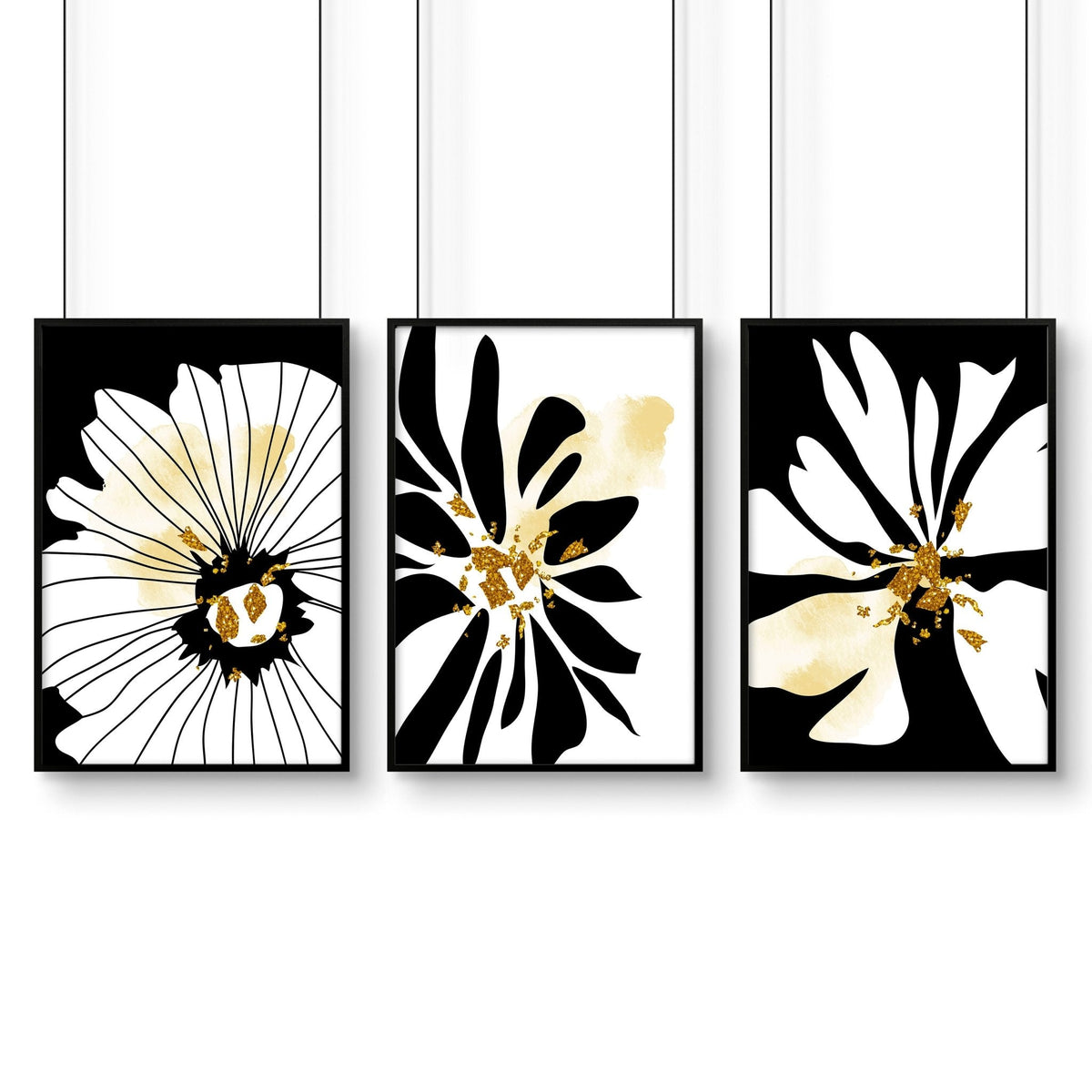 3 Set Wall Art Framed | Black & White Botanical Prints
