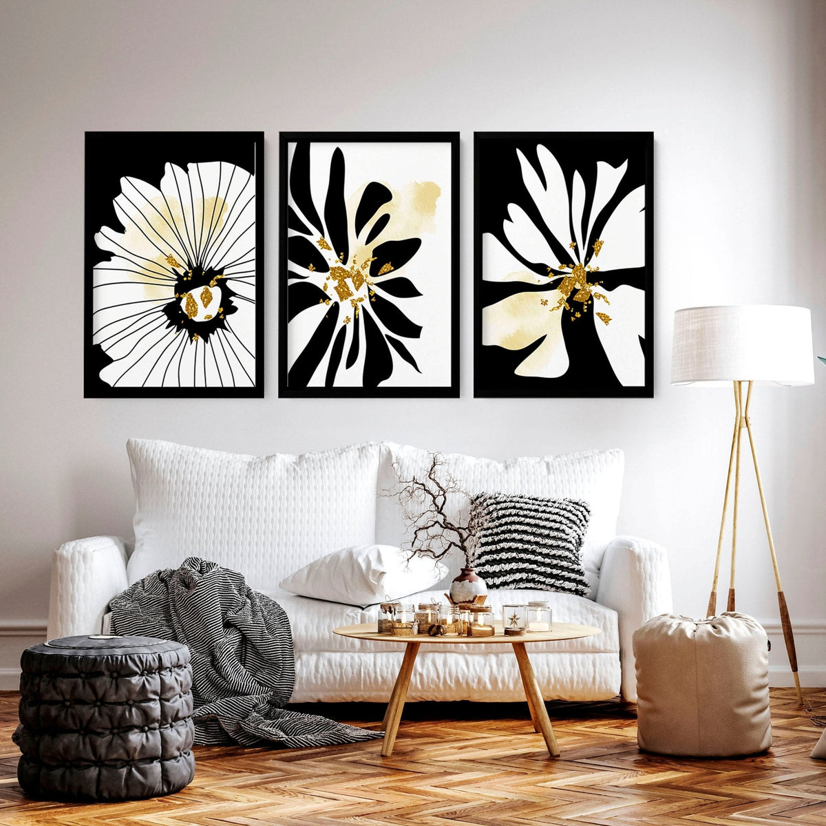 3 Set Wall Art Framed | Black & White Botanical Prints