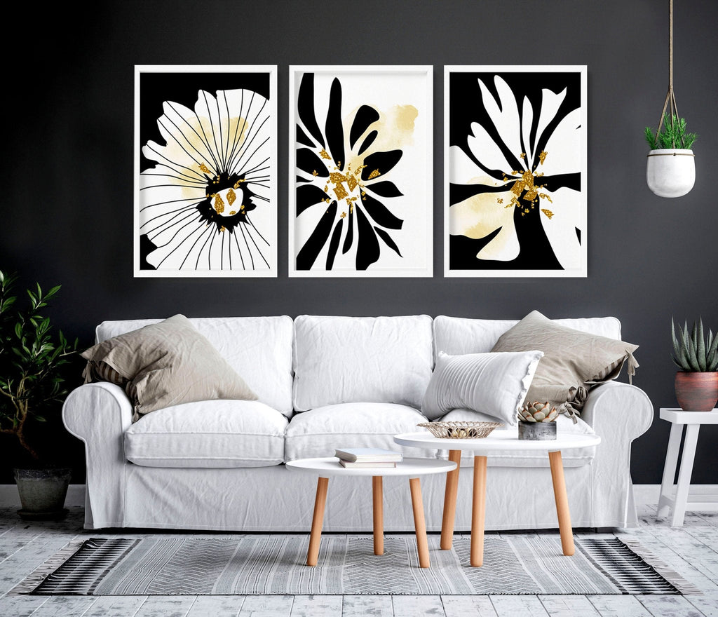 3 Set Wall Art Framed | Black & White Botanical Prints