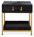 Black Hair-On-Hide Leather Bedside Table with Gold Metal Frame and 1 Drawer | Kensington Townhouse - MOOAZAA