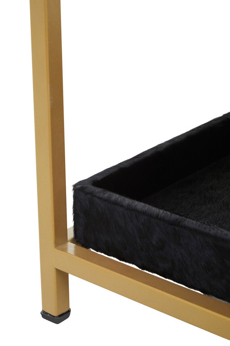 Black Hair-On-Hide Leather Bedside Table with Gold Metal Frame and 1 Drawer | Kensington Townhouse - MOOAZAA
