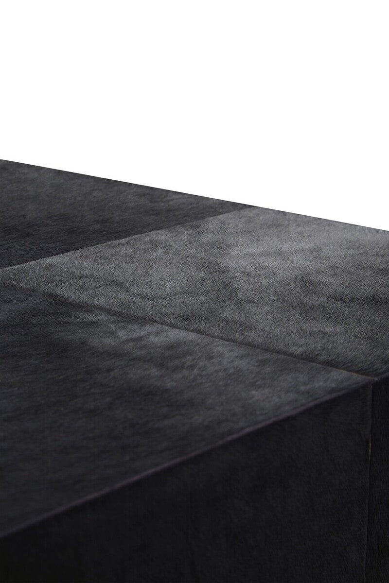 Black Hair-On-Hide Leather Bedside Table with Gold Metal Frame and 1 Drawer | Kensington Townhouse - MOOAZAA