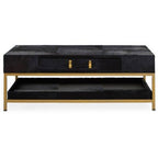 Black Hair-On-Hide Leather Coffee Table with Gold Metal Frame and Storage Drawer | Kensington Townhouse - MOOAZAA