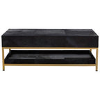Black Hair-On-Hide Leather Coffee Table with Gold Metal Frame and Storage Drawer | Kensington Townhouse - MOOAZAA