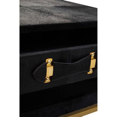 Black Hair-On-Hide Leather Coffee Table with Gold Metal Frame and Storage Drawer | Kensington Townhouse - MOOAZAA