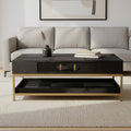 Black Hair-On-Hide Leather Coffee Table with Gold Metal Frame and Storage Drawer | Kensington Townhouse - MOOAZAA