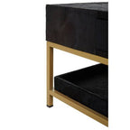 Black Hair-On-Hide Leather Coffee Table with Gold Metal Frame and Storage Drawer | Kensington Townhouse - MOOAZAA