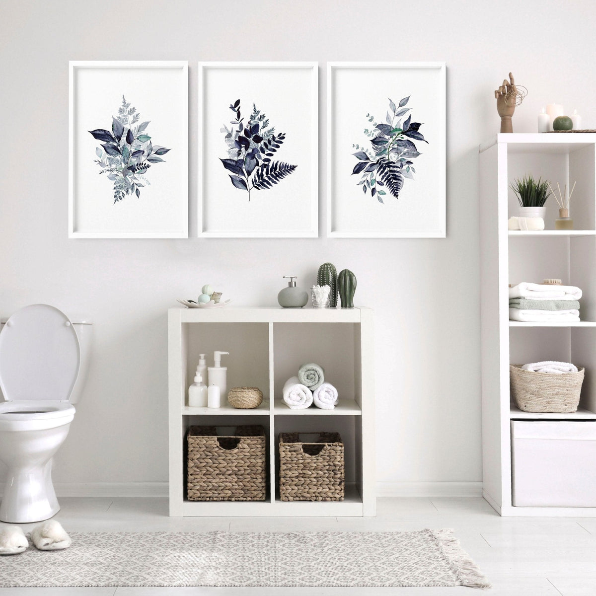 Bathroom Painting Decor – Set of 3 Blue Botanical Prints