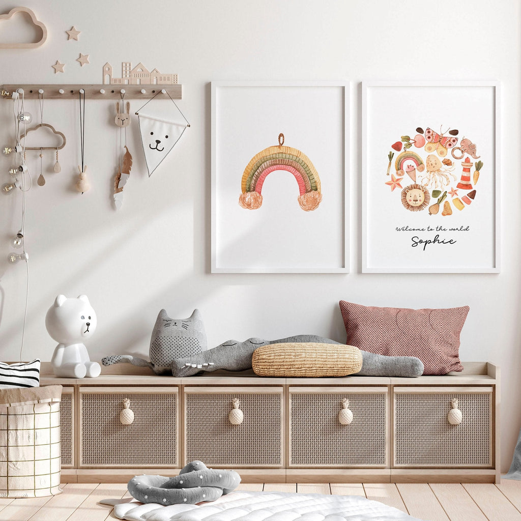 Boho Nursery Decor Set of 2 Wall Art Prints