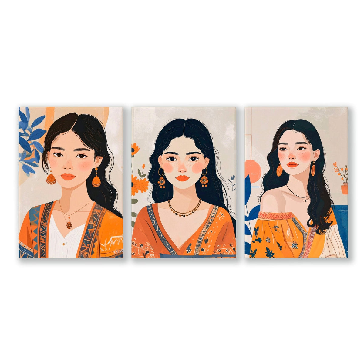Boho Wall Art Decor | Set of 3 Boho Women Wall art Prints
