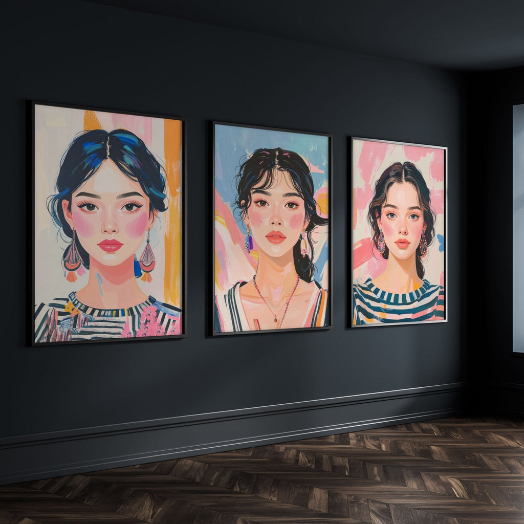 Boho Wall Art | Set of 3 Boho Women Wall art Prints