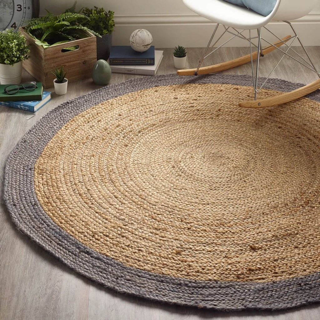 Bordered Grey Jute Rug - MOOAZAA