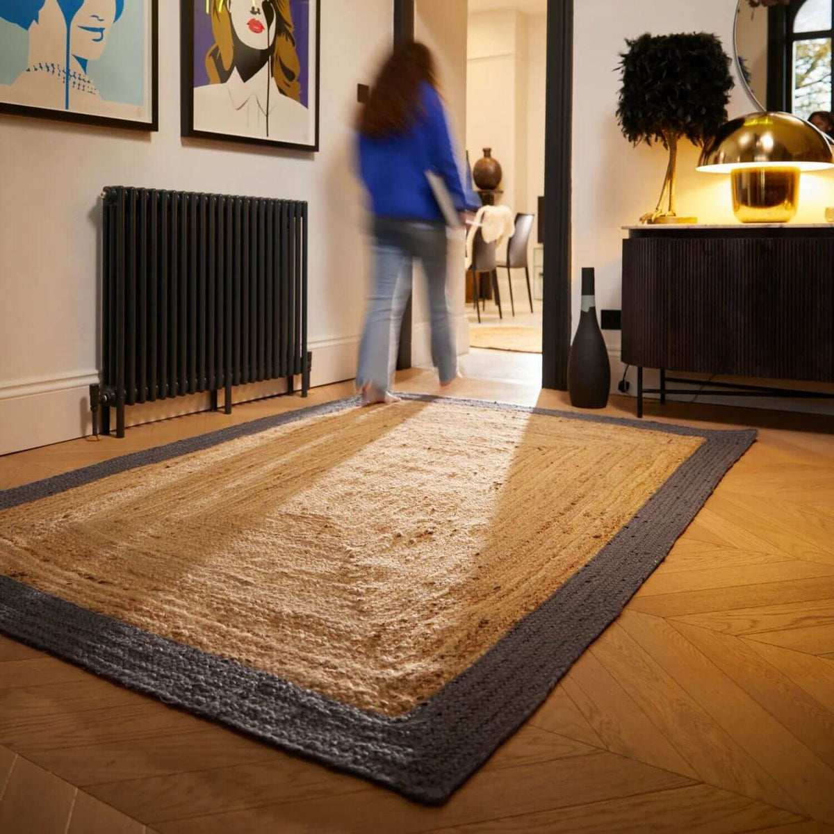 Bordered Grey Jute Rug - MOOAZAA