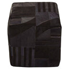 Bosie Safira Black And Grey Deco Hair on Leather Pouffe - MOOAZAA