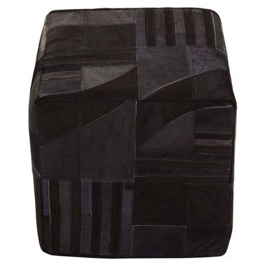 Bosie Safira Black And Grey Deco Hair on Leather Pouffe - MOOAZAA