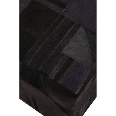 Bosie Safira Black And Grey Deco Hair on Leather Pouffe - MOOAZAA