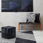 Bosie Safira Black And Grey Deco Hair on Leather Pouffe - MOOAZAA