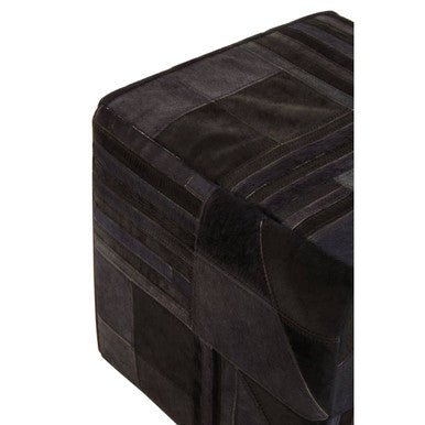 Bosie Safira Black And Grey Deco Hair on Leather Pouffe - MOOAZAA