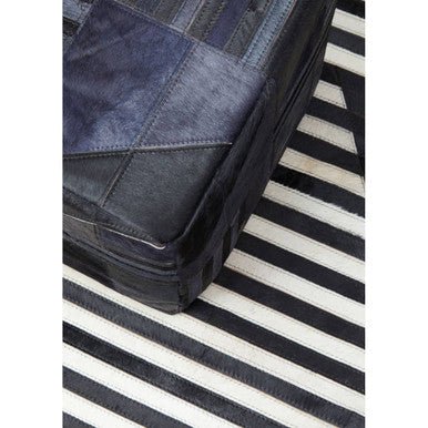 Bosie Safira Black And Grey Deco Hair on Leather Pouffe - MOOAZAA