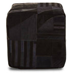 Bosie Safira Black And Grey Deco Hair on Leather Pouffe - MOOAZAA