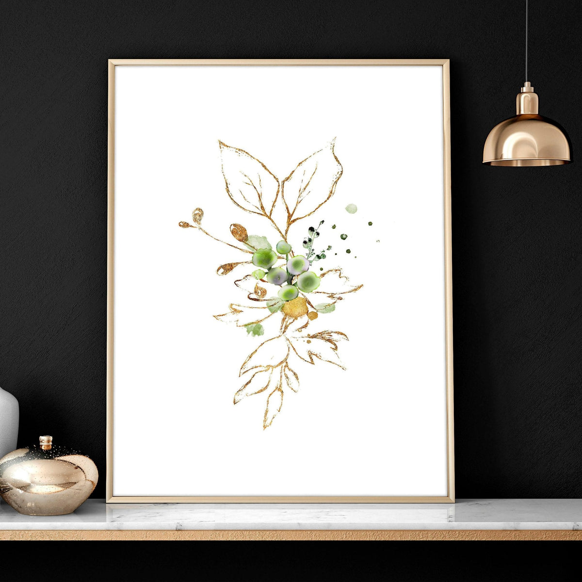 Botanical Wall Art Set of 3 | Sage Green & Gold Prints