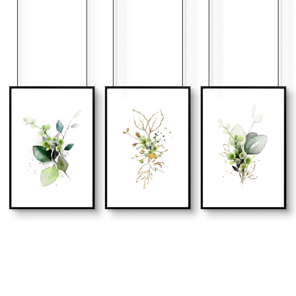 Botanical Wall Art Set of 3 | Sage Green & Gold Prints