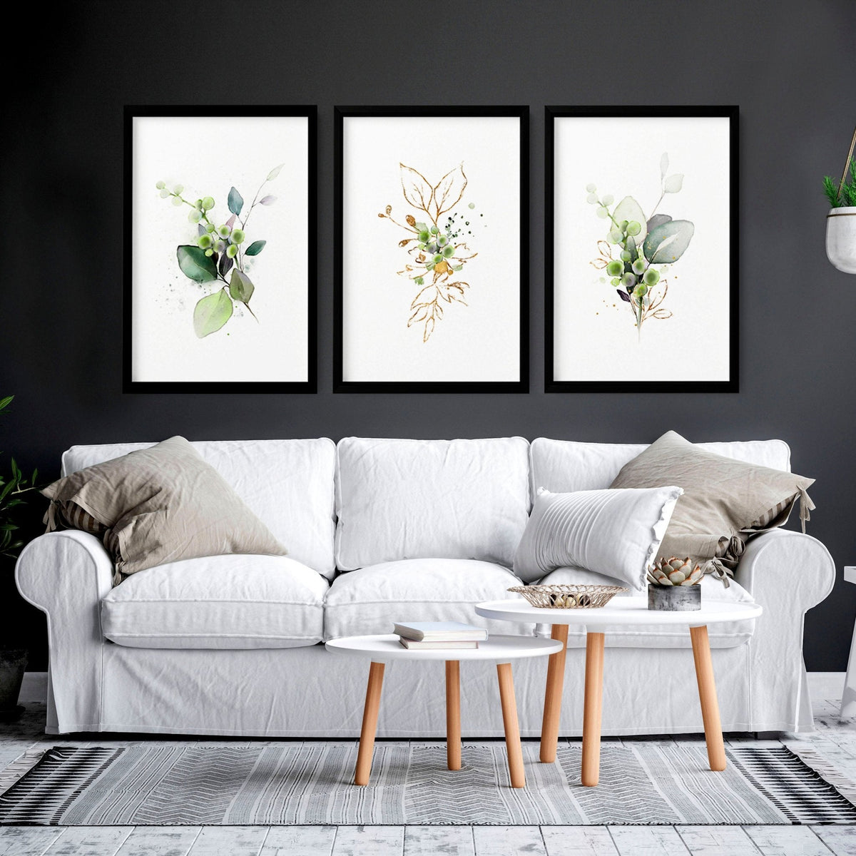 Botanical Wall Art Set of 3 | Sage Green & Gold Prints