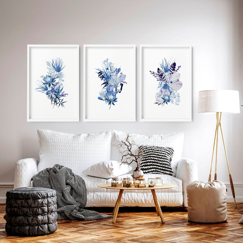 Framed Botanical Wall Art | Set of 3 Blue Prints