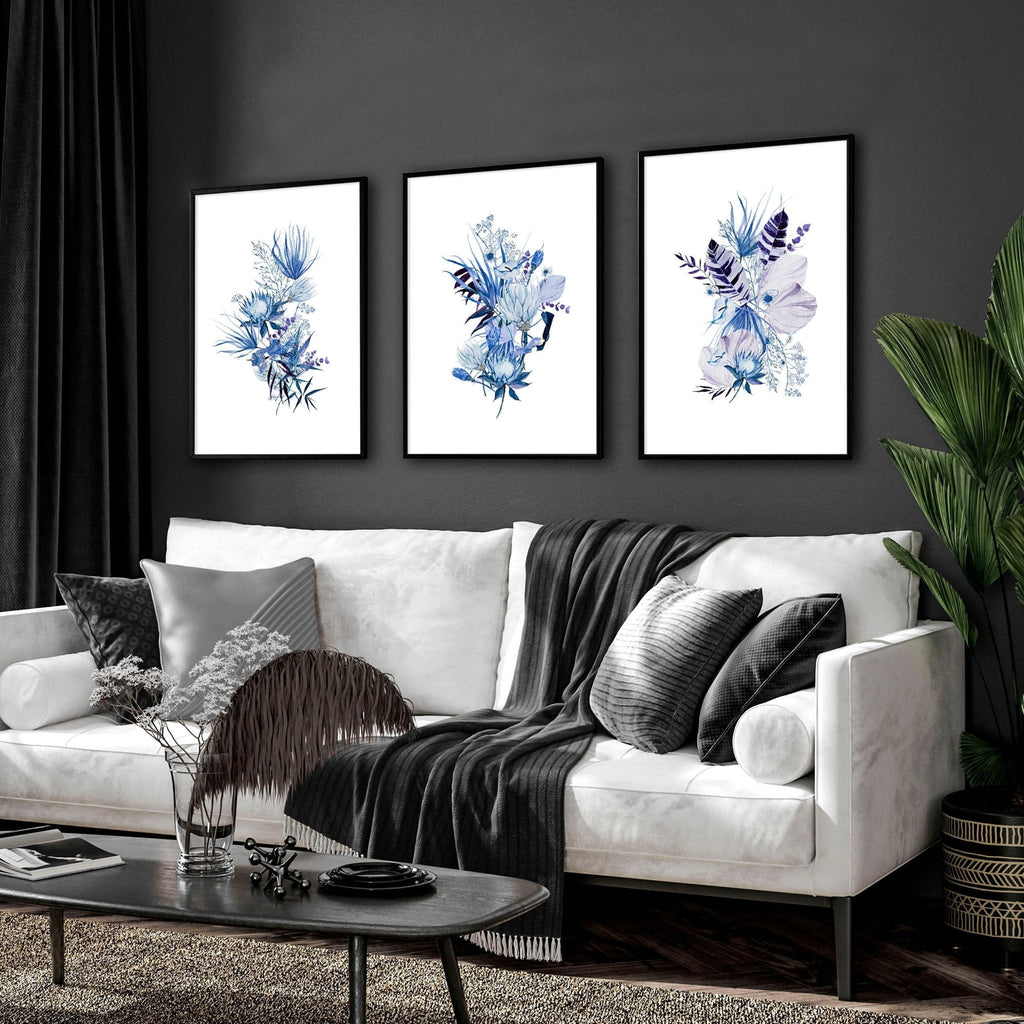 Framed Botanical Wall Art | Set of 3 Blue Prints